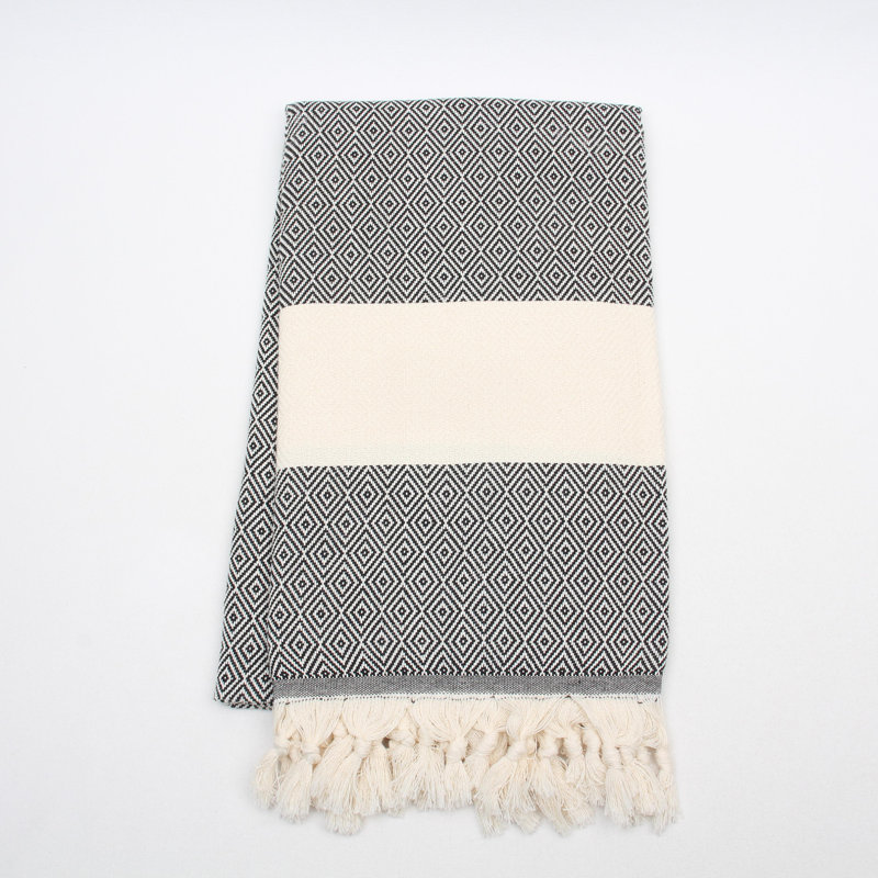 Diamond Pattern Turkish Cotton Towels – Peshtemal & Peshkir, Quick Dry & Soft, Black, Hand Towel - 1 Pack