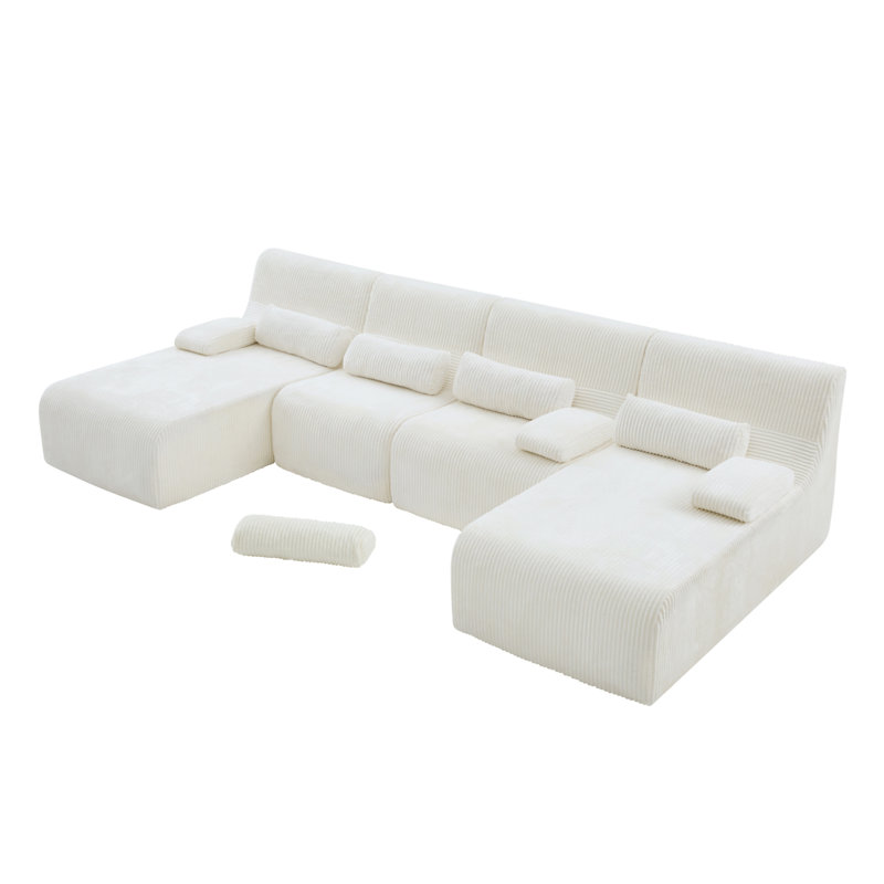 Canapé surdimensionné de 132,2 po, Velours côtelé beige