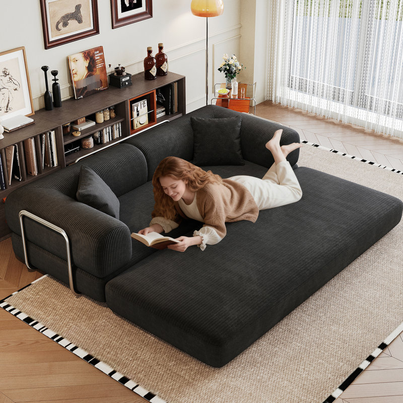 Canapé-lit modulaire en osier 78,8 "avec futon confortable pour la chambre à coucher, sans assemblage requis, canapé modulaire en velours