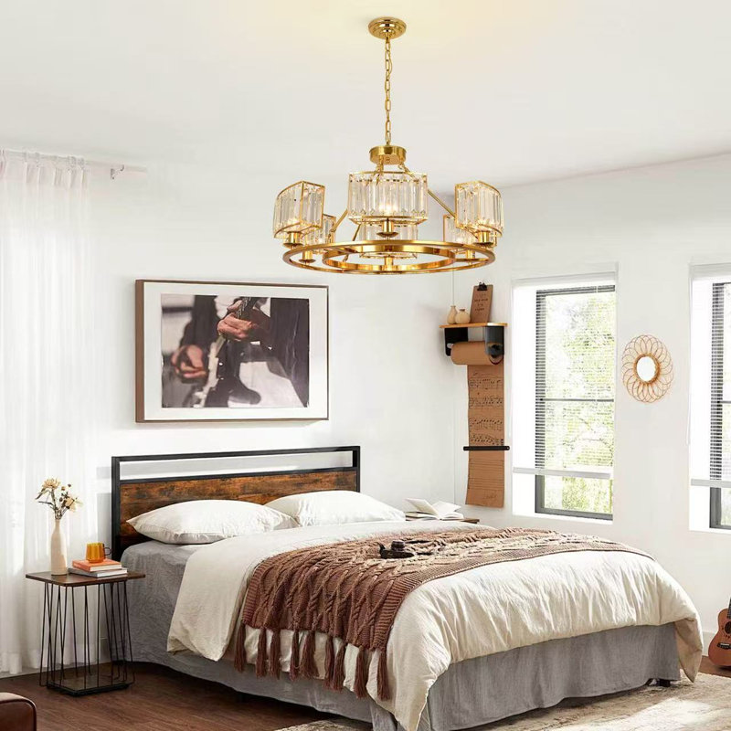 Vallonia 6 Light Dimmable Wagon Wheel Chandelier, Polished Brass