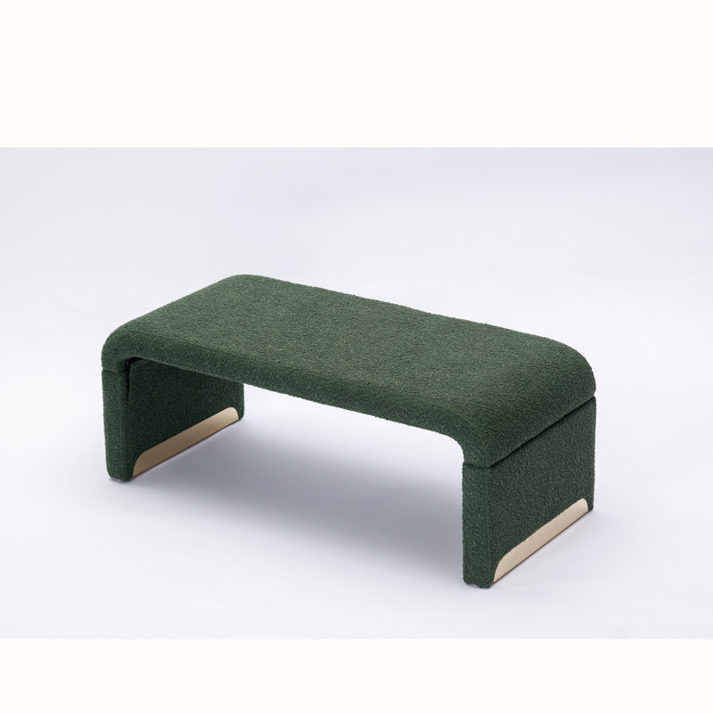 Dant Boucle Fabric Upholstered Bench Ottoman, Green
