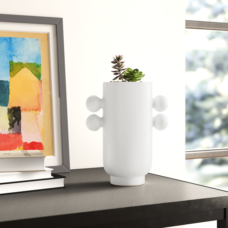 White Round Handmade Ceramic Planter with Spheres