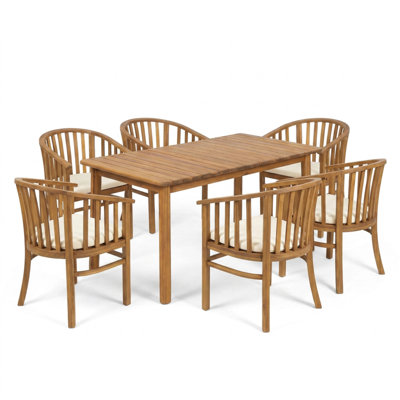 Ensemble de salle à manger d'extérieur moderne pour 6 personnes Elsin avec table de salle à manger extensible en bois d'acacia massif pour patio, terrasse, jardin et cour