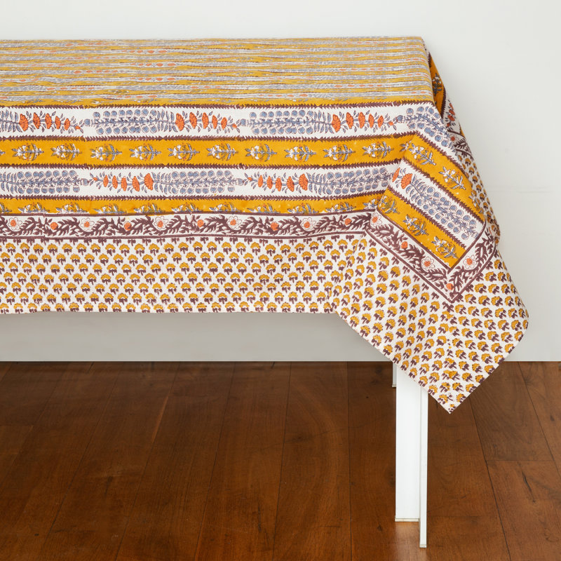 Avignon Handmade Floral Tablecloth, Dijon/Blue, 128" x 71"