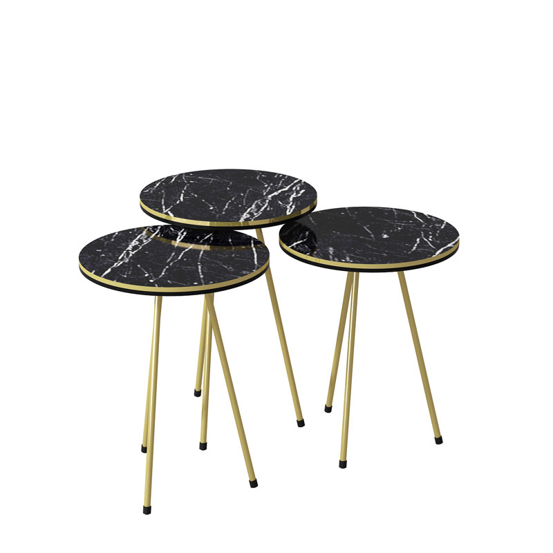 Guidi Side Table Set, Gold, Black/Gold/Black