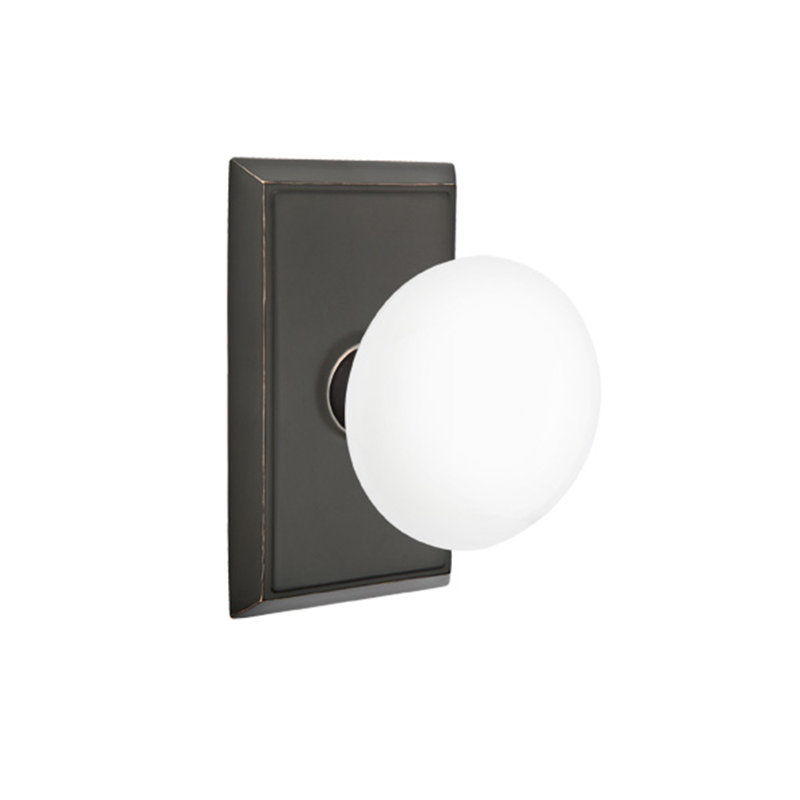 Passage Ice White Knob with Rectangular Rose, Oil Rubbed Bronze