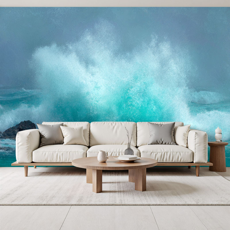 Papier peint auto-adhésif Beach Ocean Teal, L 96 po x l 69 po
