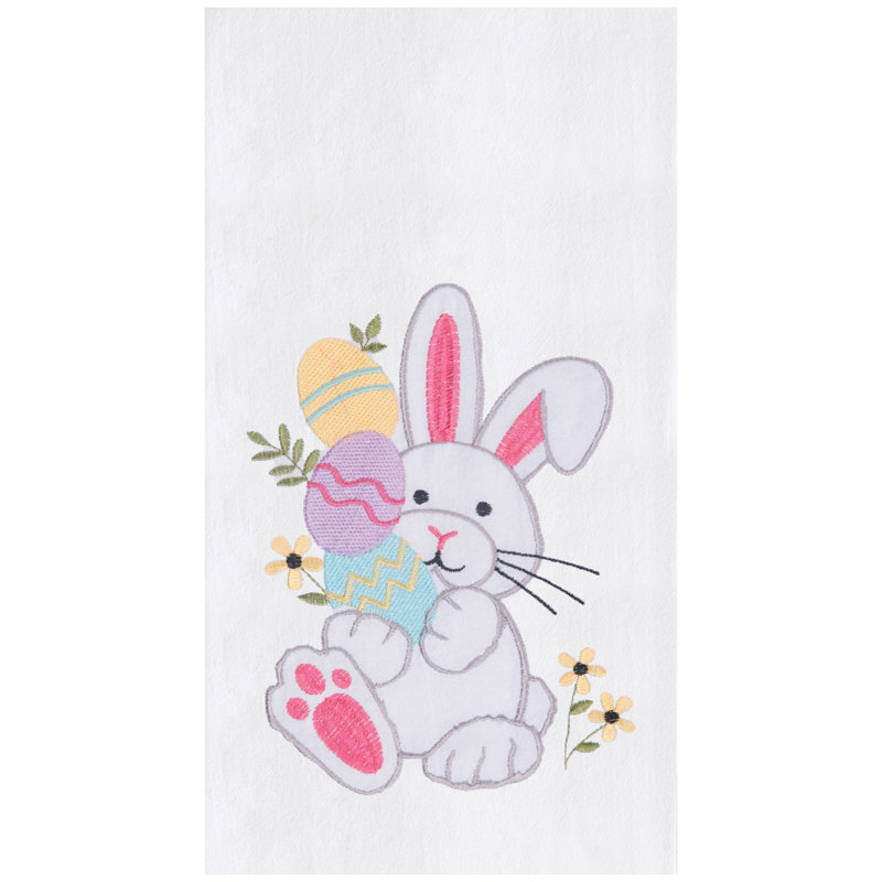 Serviette de Pâques, Chasse aux œufs de lapin de Pâques blanc / rose 