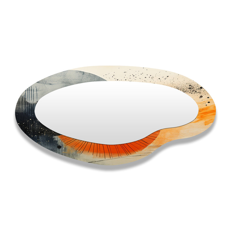 Éclipse solaire noire et orange - Formes asymétriques abstraites - Grand miroir mural moderne