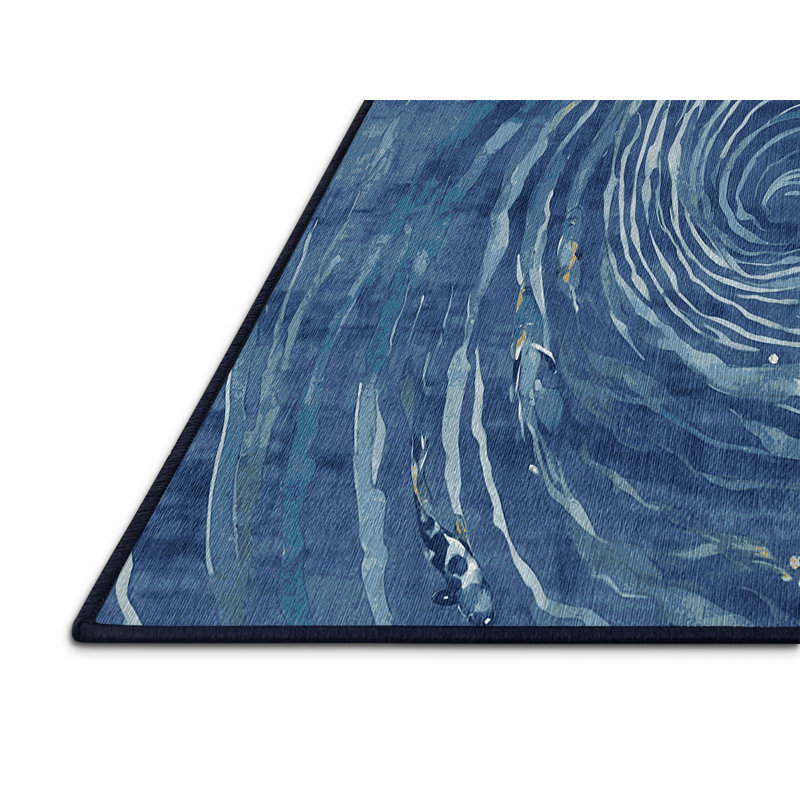 Machine Washable Blue Area Rug, Runner 2' x 5'