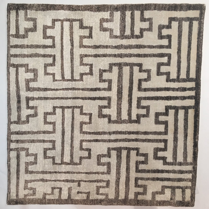 Bamboo Silk Wool Geometric Area Rug, Rectangle 6' x 9'