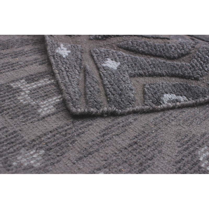 Tapis unique en laine noué à la main gris foncé de 5 pi 4 po x 7 pi 7 po Andert