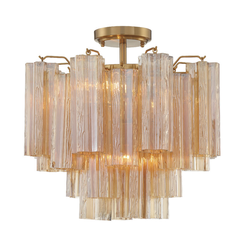 Glass Semi Flush Mount, Aged Brass