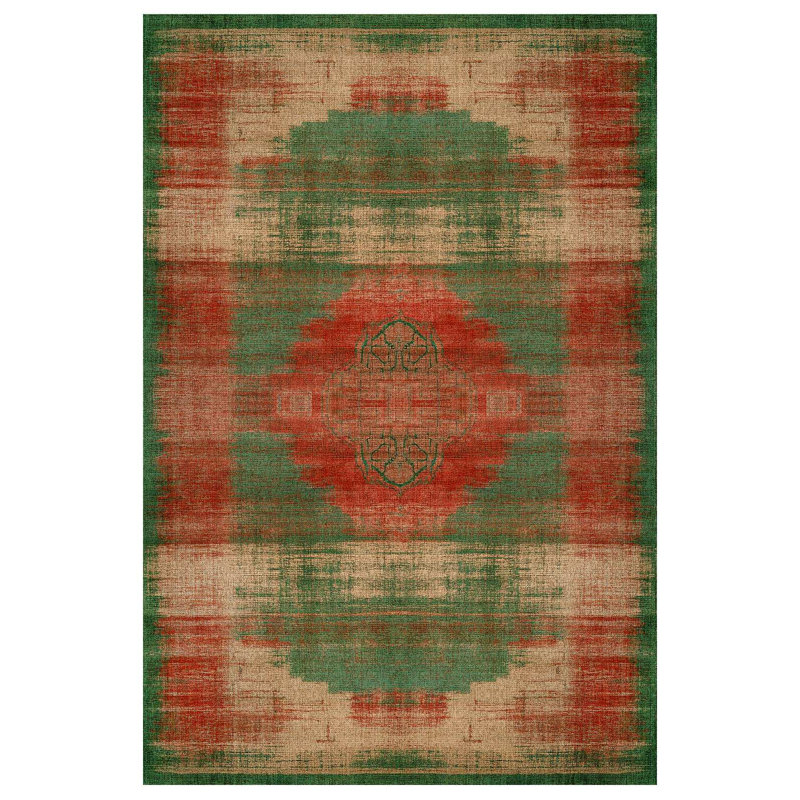 Greysi Collection Digital Print Cotton-Polyester Green Red Oriental Rug, Runner 5'3" x 10'6"