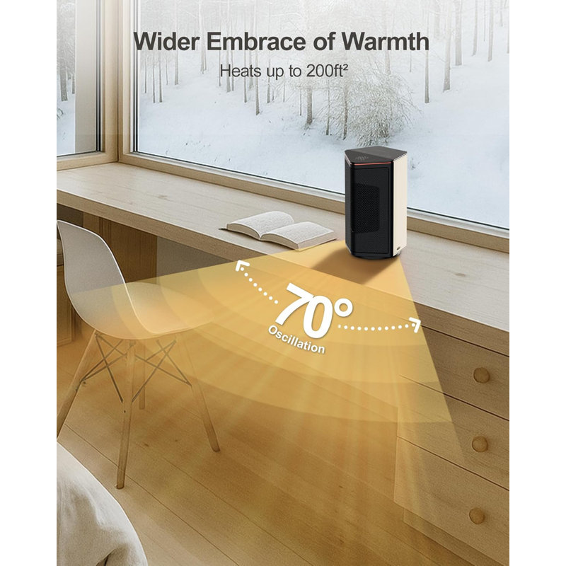 1500w Portable Electric Space Heater With Thermostat, 70° Oscillation, 5 Modes, 12h Timer,