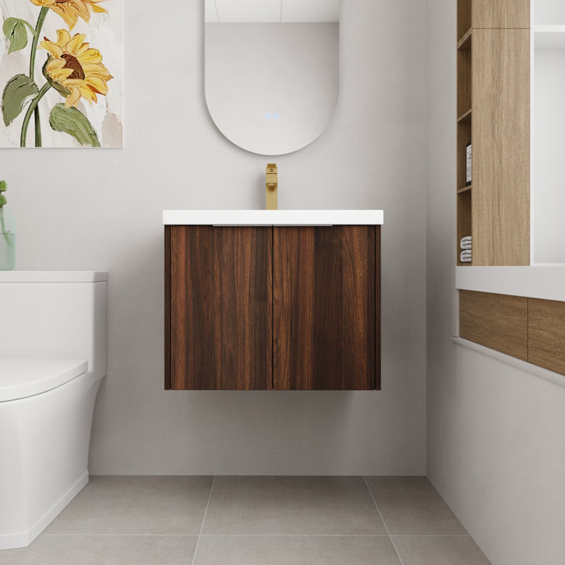 23.63'' Single Bathroom Vanity with Resin Top, California Walnut