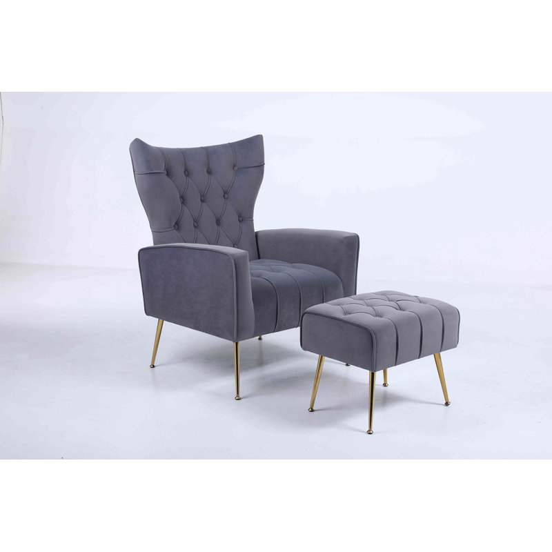 Chaise d'appoint rembourrée avec coussins capitonnés et repose-pieds, Gris foncé