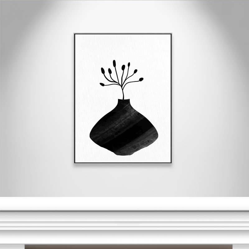 «Black Vase II» par Kimberly Allen, Toile argentée avec cadre flottant, Pas de tapis, H 49,5 po x l 37,5 po x P 2 po