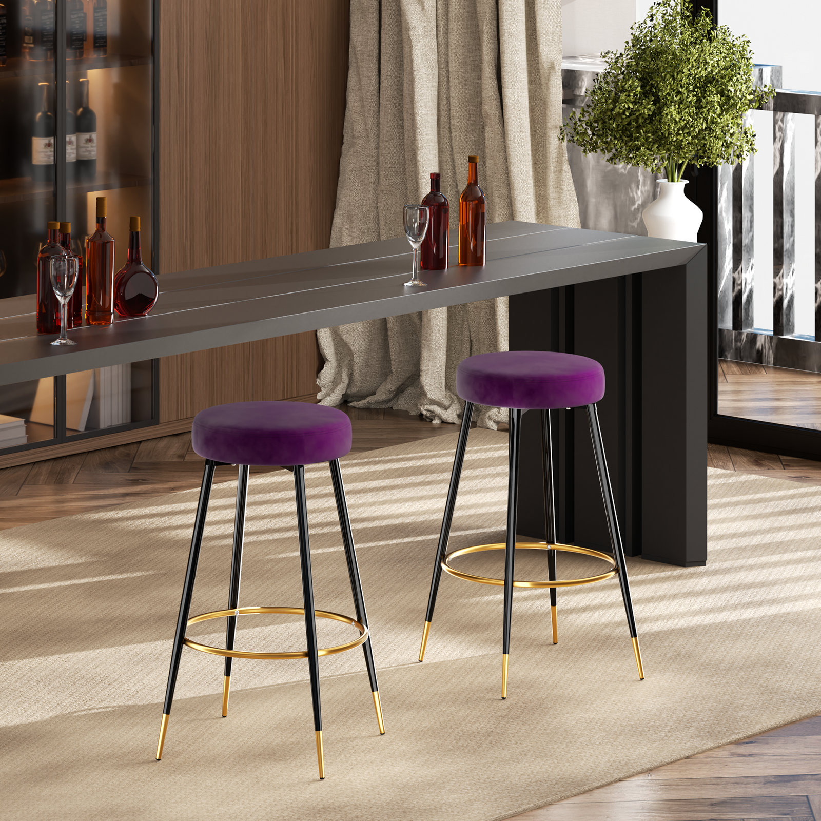 Mercer41 Counter Bar Stools Velvet Upholstered Wayfair