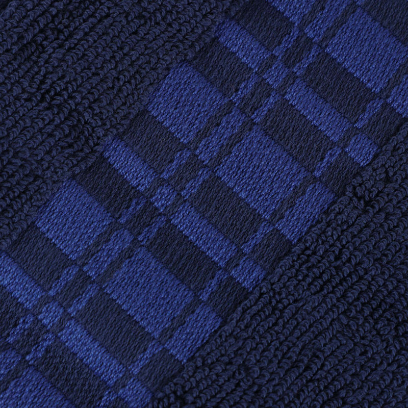 Mikira Larissa Cotton Medium Weight Geometric Border Bath Towel, Navy Blue