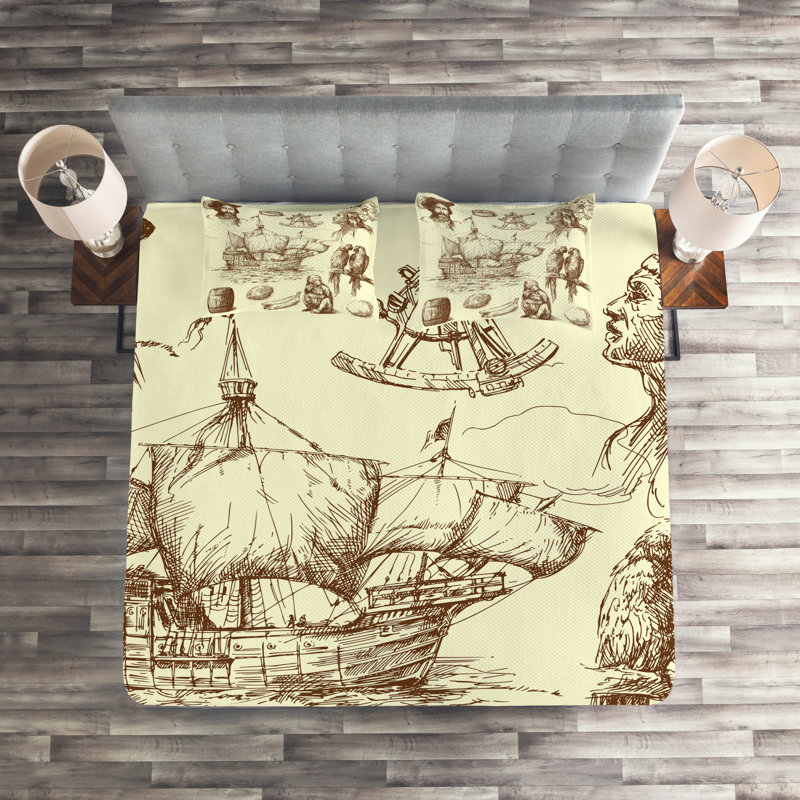 Coastal Polyester Coverlet, King Bedspread + 2 Shams