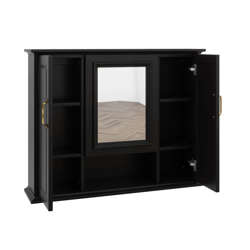 Armoire de rangement murale 36 po, armoire murale avec miroir, armoire à pharmacie avec 3 portes, Noir