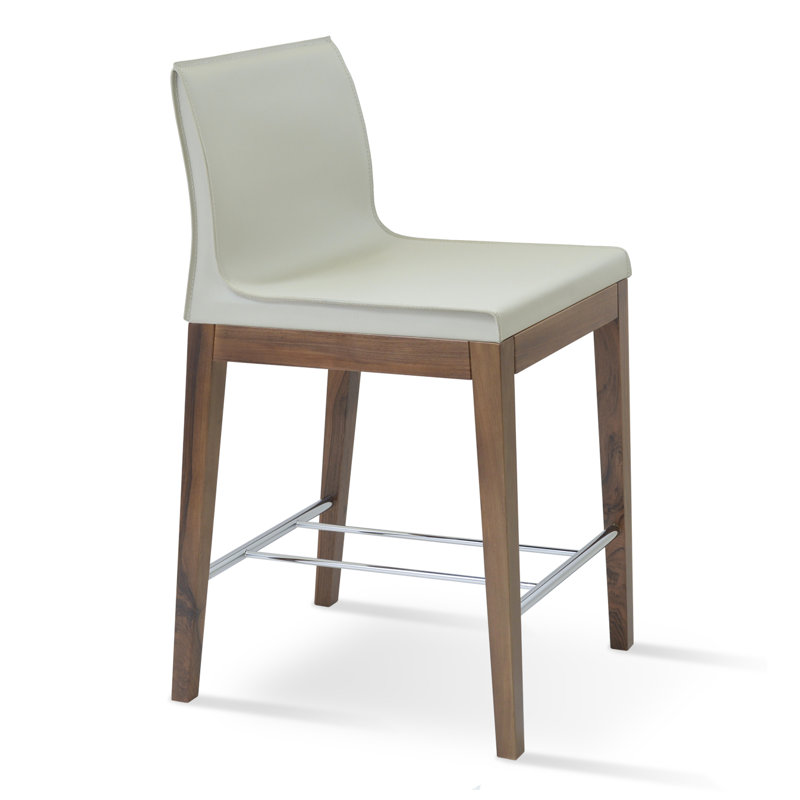 Polo Bar & Counter Stool, Walnut, Black Faux Leather, Bar Stool (29" Seat Height)