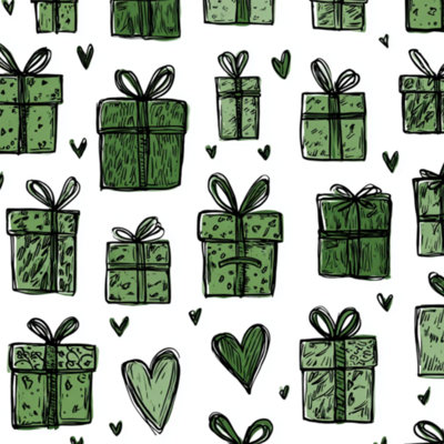 Peel and Stick Wallpaper Hand Drawn Gift Boxes Green Bow Heart Accents Contact Paper Removable Self Adhesive Wall Mural Wall Decor for Bedroom Kitchen Cabinets 24in x 118in