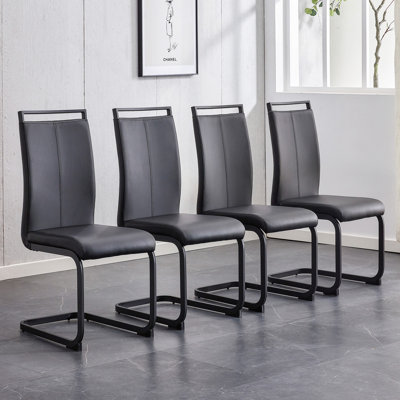 Chaise de salle à manger, chaise d'appoint rembourrée en cuir synthétique à haut dossier avec pieds en forme de C en métal