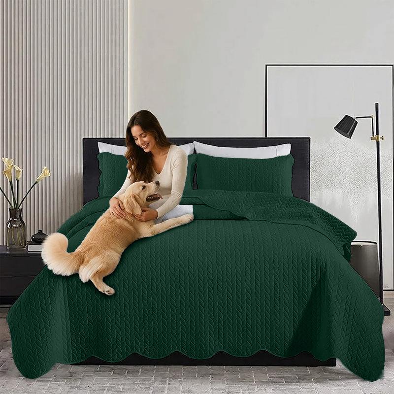 Microfiber Embossed Bedspread Set, Emerald, California King Bedspread + 2 King Shams