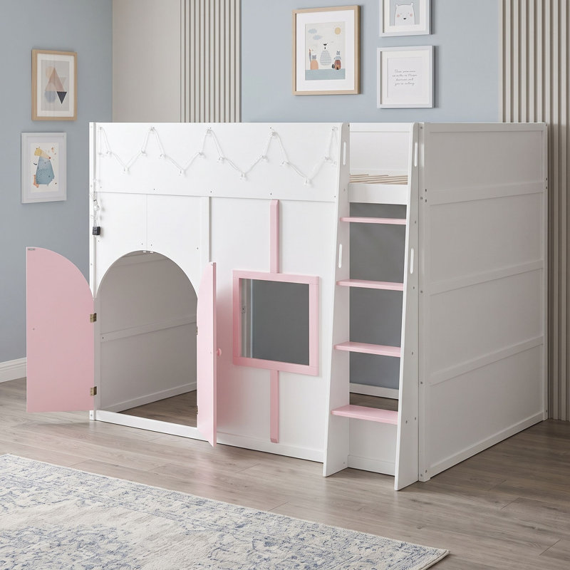 Lit superposé avec portes doubles, fenêtre et bande lumineuse, Blanc
