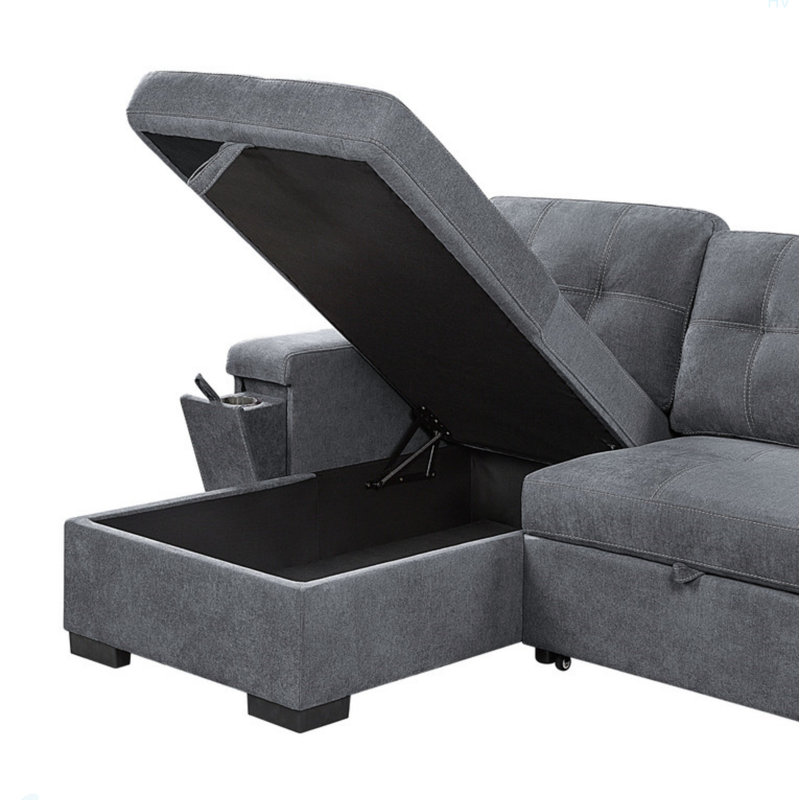 Canapé-lit modulaire réversible en tissu tissé avec porte-gobelet de rangement