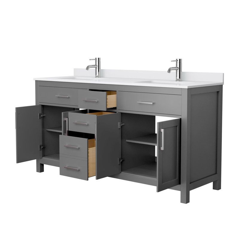 Beckett 66" Freestanding Double Bathroom Vanity with Cultured Marble Top, White Cultured Marble, Dark Gray, Brushed Nickel