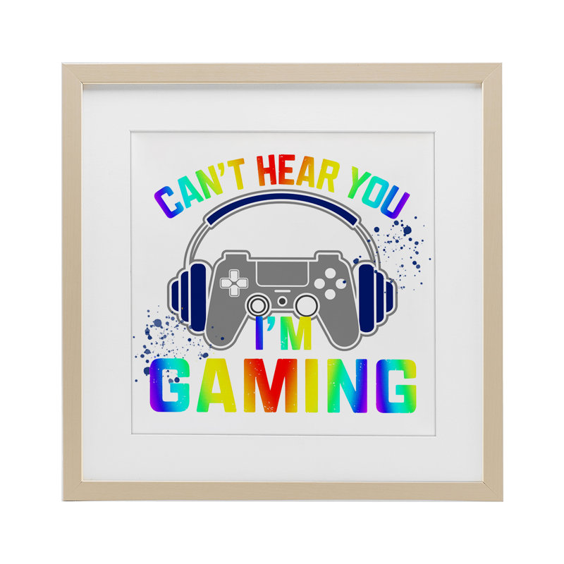 Rainbow Can Hear Hear You Gaming, impression sous verre encadrée, conception de Kim Allen, Cadre de récolte en pin