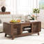 Coffee Table With Sliding Top, Wooden 47" Mid-Century Coffee Centre Table With Storage And Sliding Doors, Walnut
