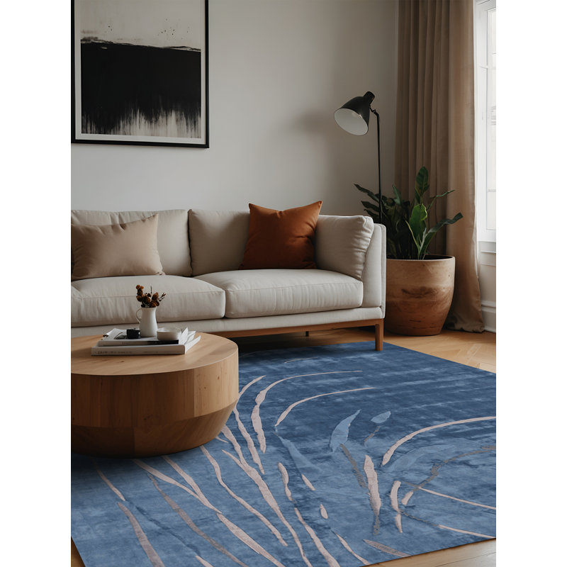 Machine Washable Blue Area Rug, Square 6'