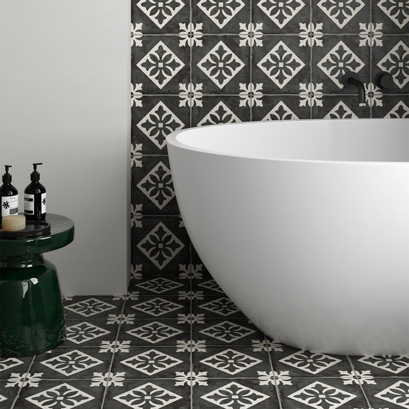 Carreau de porcelaine pour plancher et mur à motif 8 po x 8 po Seville Art, Noir Padoue