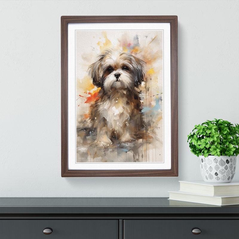 Shih Tzu Gestural - Single Picture Frame Print on Wood, Walnut Framed, 46cm H x 34cm W x 2cm D