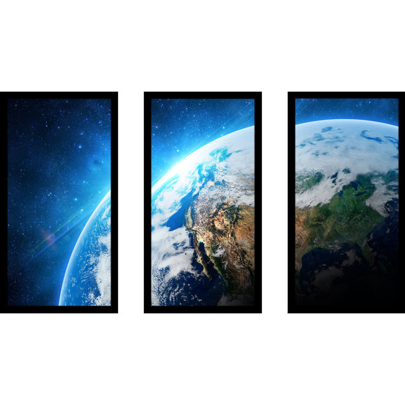 Terre dans l'espace - ensemble de 3 reproductions de photos sur acrylique, H 33,5 po x l 52,5 po x P 1 po
