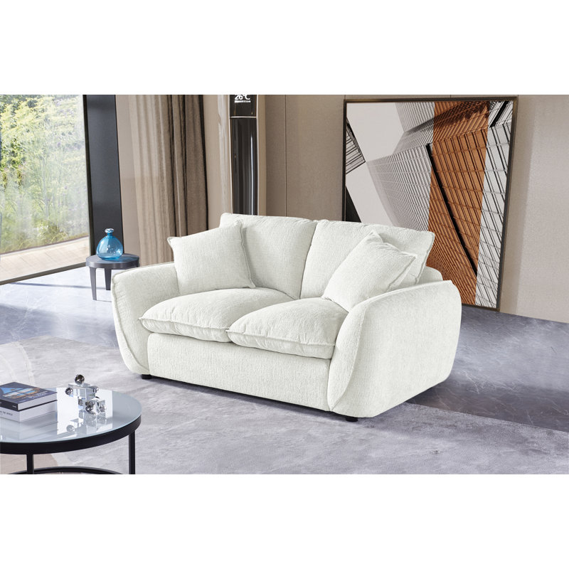 Upholstered 70.85" W Couch Loveseat Sofa with Down-Filled Deep Seat and Cleanlines Flared Armrest, Snow White