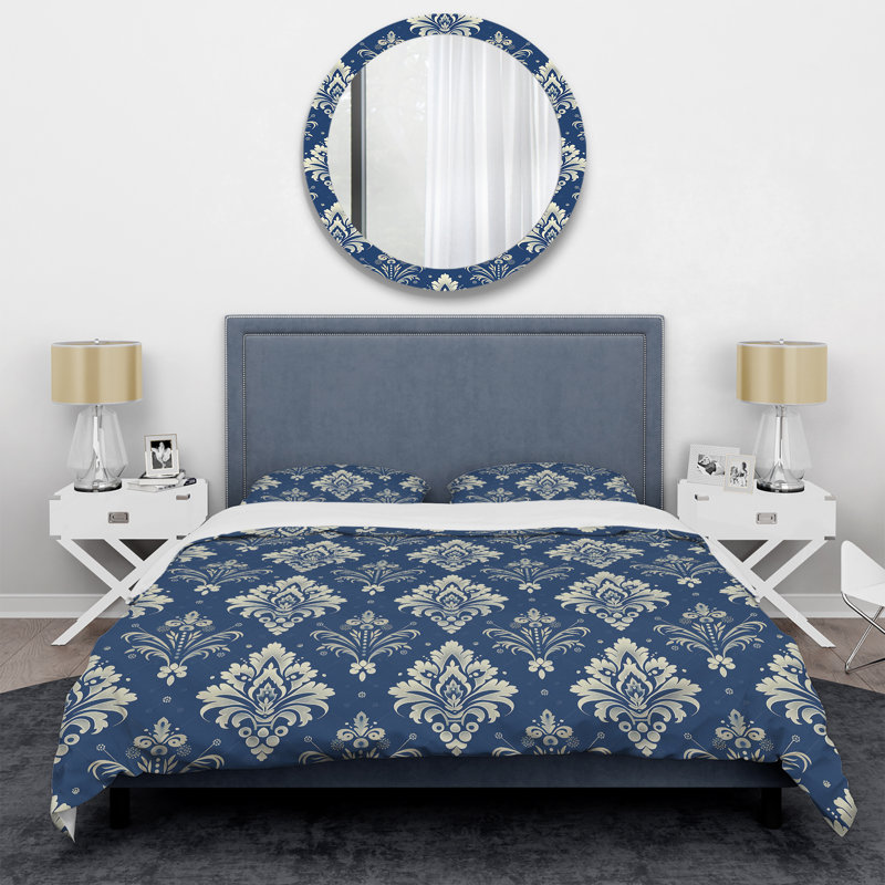 Ensemble de housse de couette bleu et blanc Glamour Damask I - Glam, Housse de couette pour grand lit + 2 taies décora