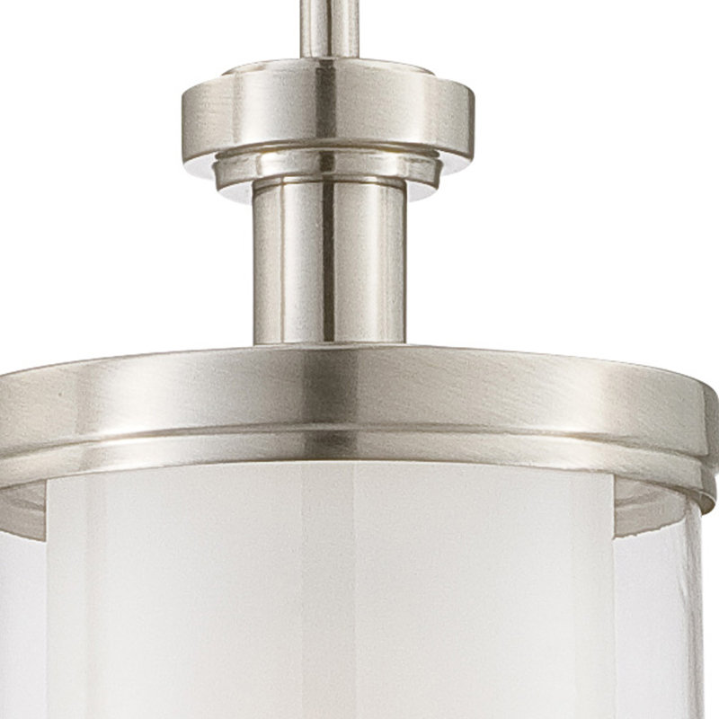 Luminaire suspendu tambour unique à 1 lumière Tussey, Nickel brossé / extérieur transparent avec inté