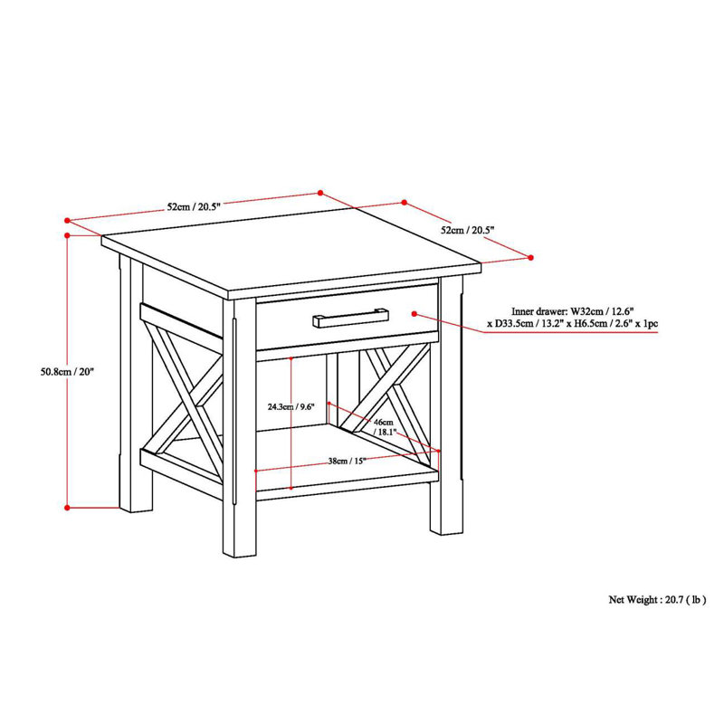 Kitchener 21"W Solid Mango Wood Square End Table with Storage Drawer, Farmhouse Grey