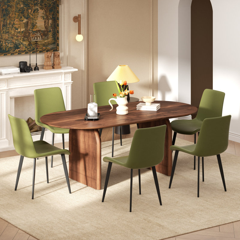 Ensemble de table de salle à manger 70 po, 7 pièces : table, 6 chaises, Brun/vert