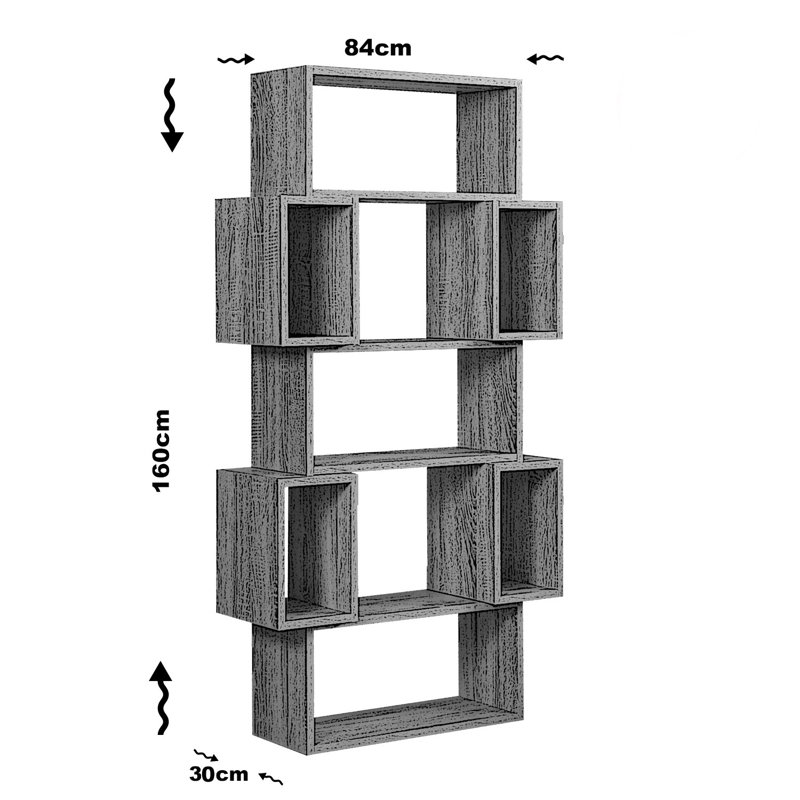 Modern Bookshelf with Numerous Shelves, Light Oak Finish, 33.1 x 63.0 x 11.8 inches | 100% Melamine Coated Particle Board, Thickness: 0.7 inches | Wall-Mountable Design, Perfect for Home or Office Organization