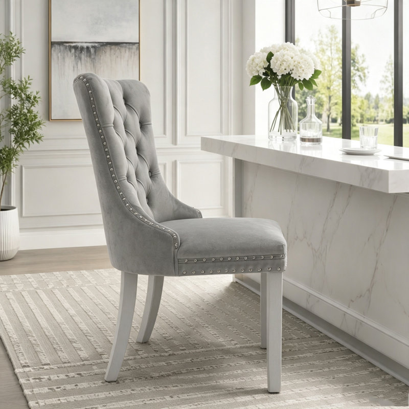 Chaise de salle à manger rembourrée moderne, Gris clair + gris