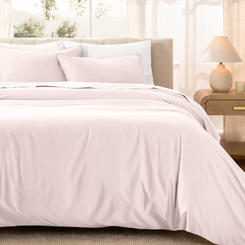 400 Thread Count Organic Cotton Sateen Duvet Cover Set, Dusty Pink, Twin/Twin XL Duvet Cover + 1 Standard Sham