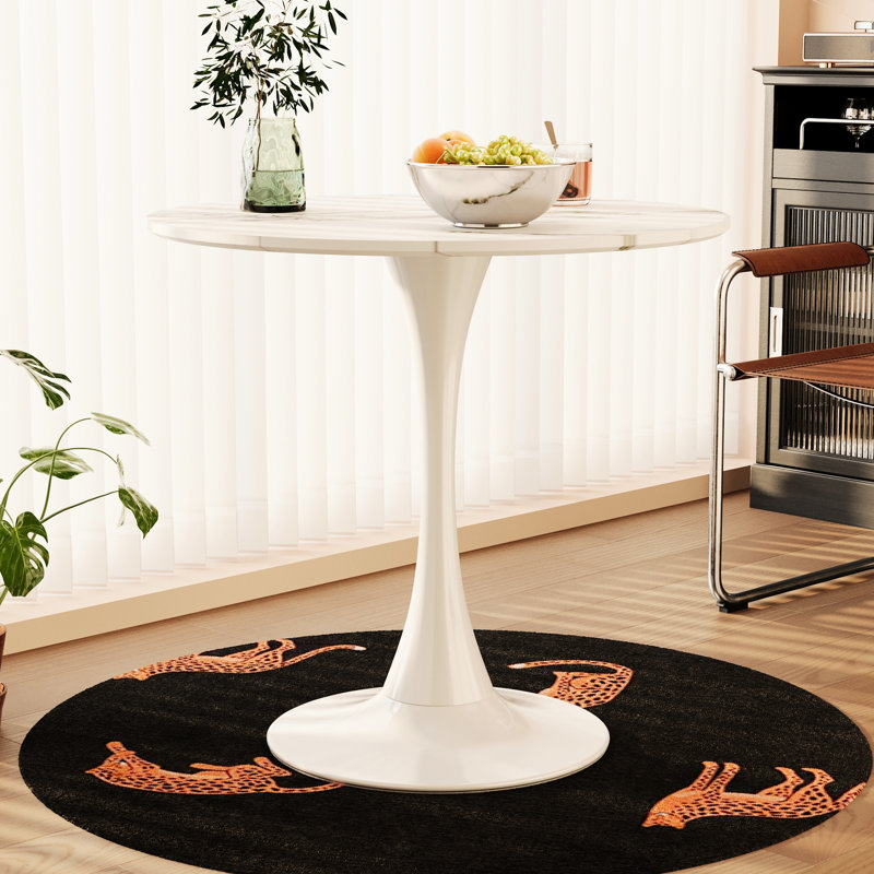 Table ronde de 31,4 po en blanc, pieds en métal pour plus de stabilité, traitement antirouille traité, design élégant pour la maison et les espaces commerciaux