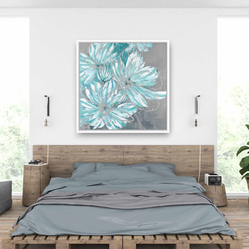 Trois petites fleurs bleues abstraites - Toile encadrée pour chambre à coucher