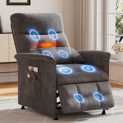 Power Recliner Chair for Adults with Heated & Massage, Lazy Boy Electric Reclining Chair Sofa, Adjustable Single Sofa with Side Pockets for Home Theater Seating, Soft Fabric, Dark Grey